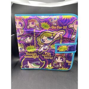 RARE Powerful Girls 3 Ring Binder Y2K Shiny holographic purple Cartoon Network